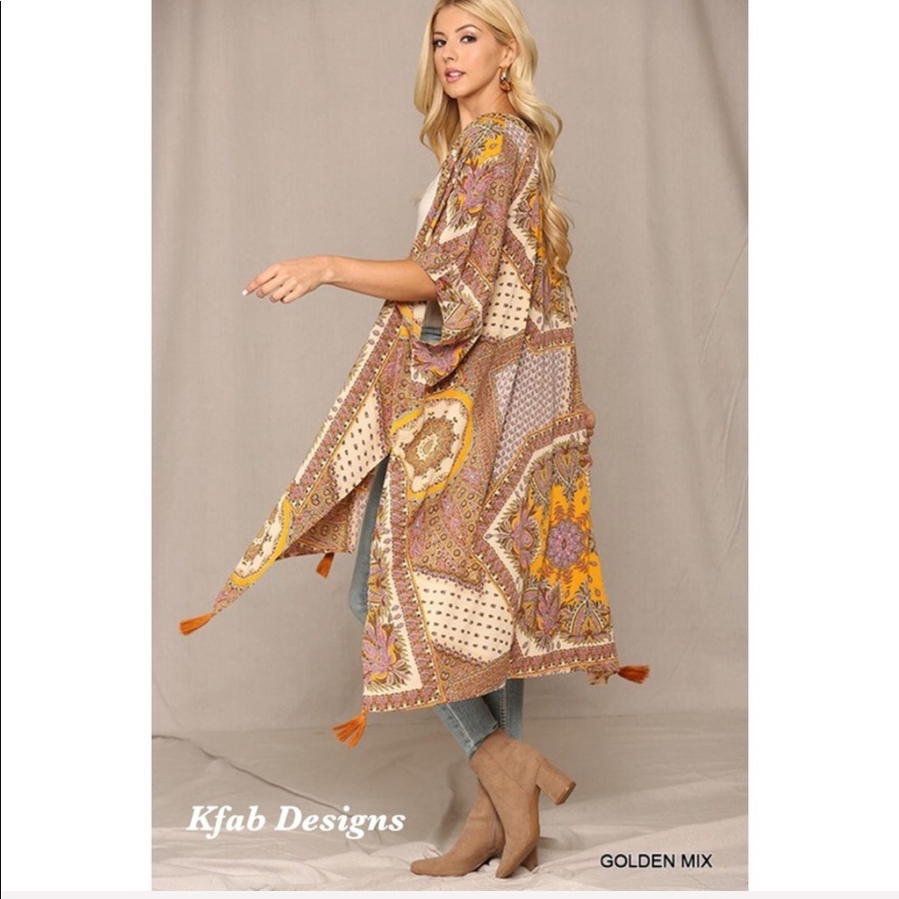 ❤️LAST! Gold Multi Animal Print Tassel Kimono! - Picture 4 of 7